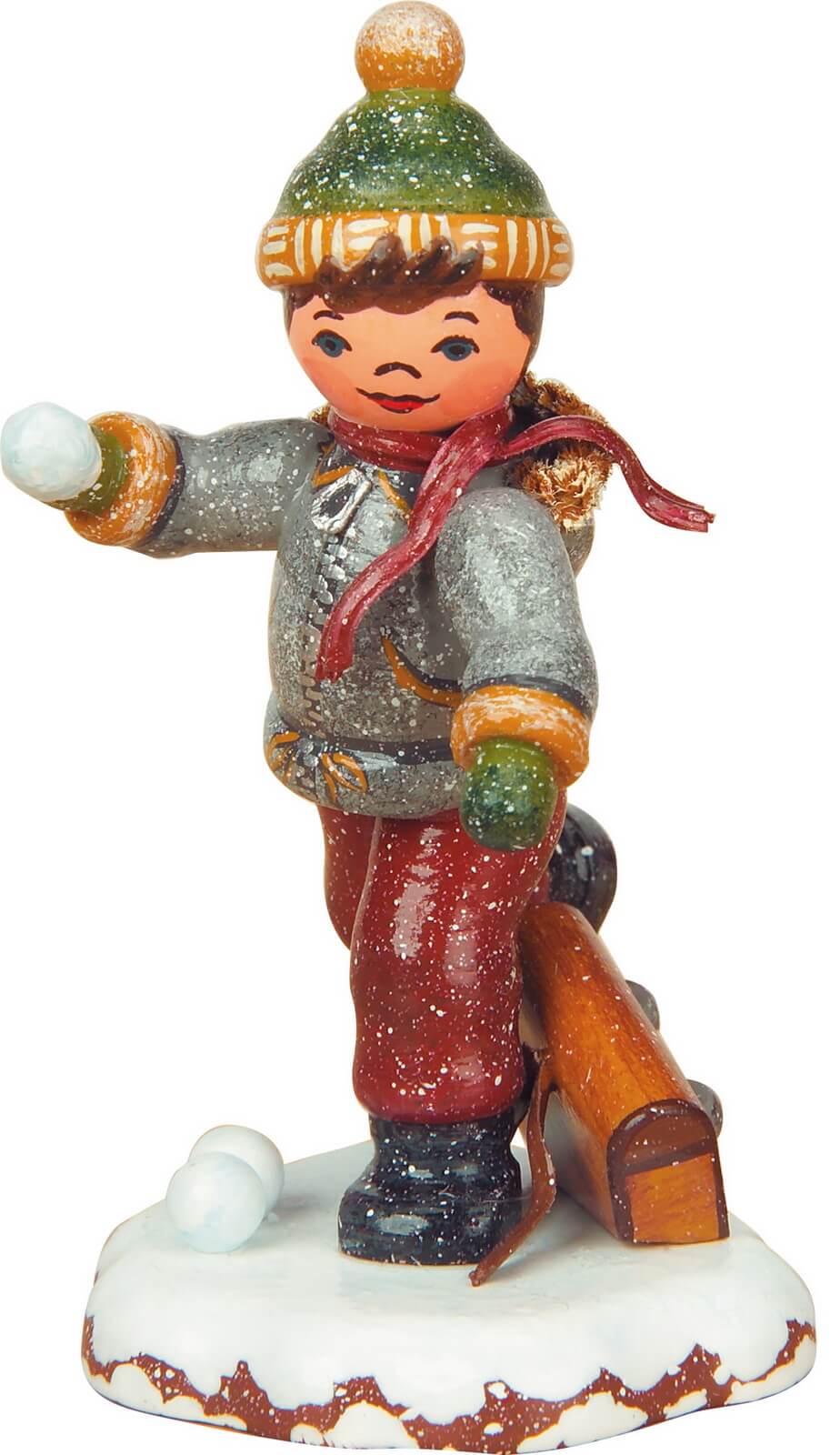 Miniature winter child schoolboy, 7.5 cm, colored by Hubrig Volkskunst