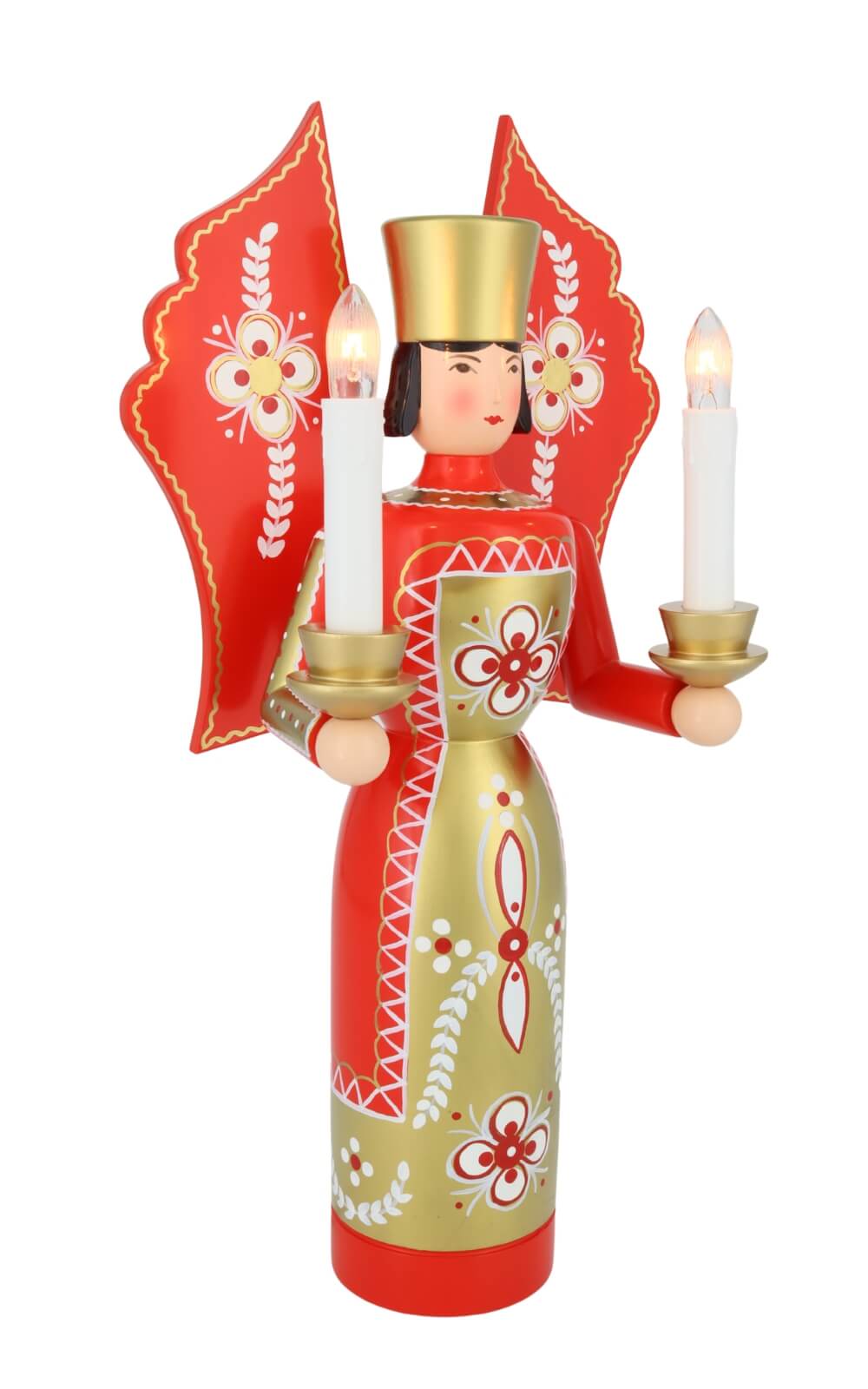 Angel and miner red - gold, 36 cm, electrically illuminated by Holzkunst Gahlenz_5