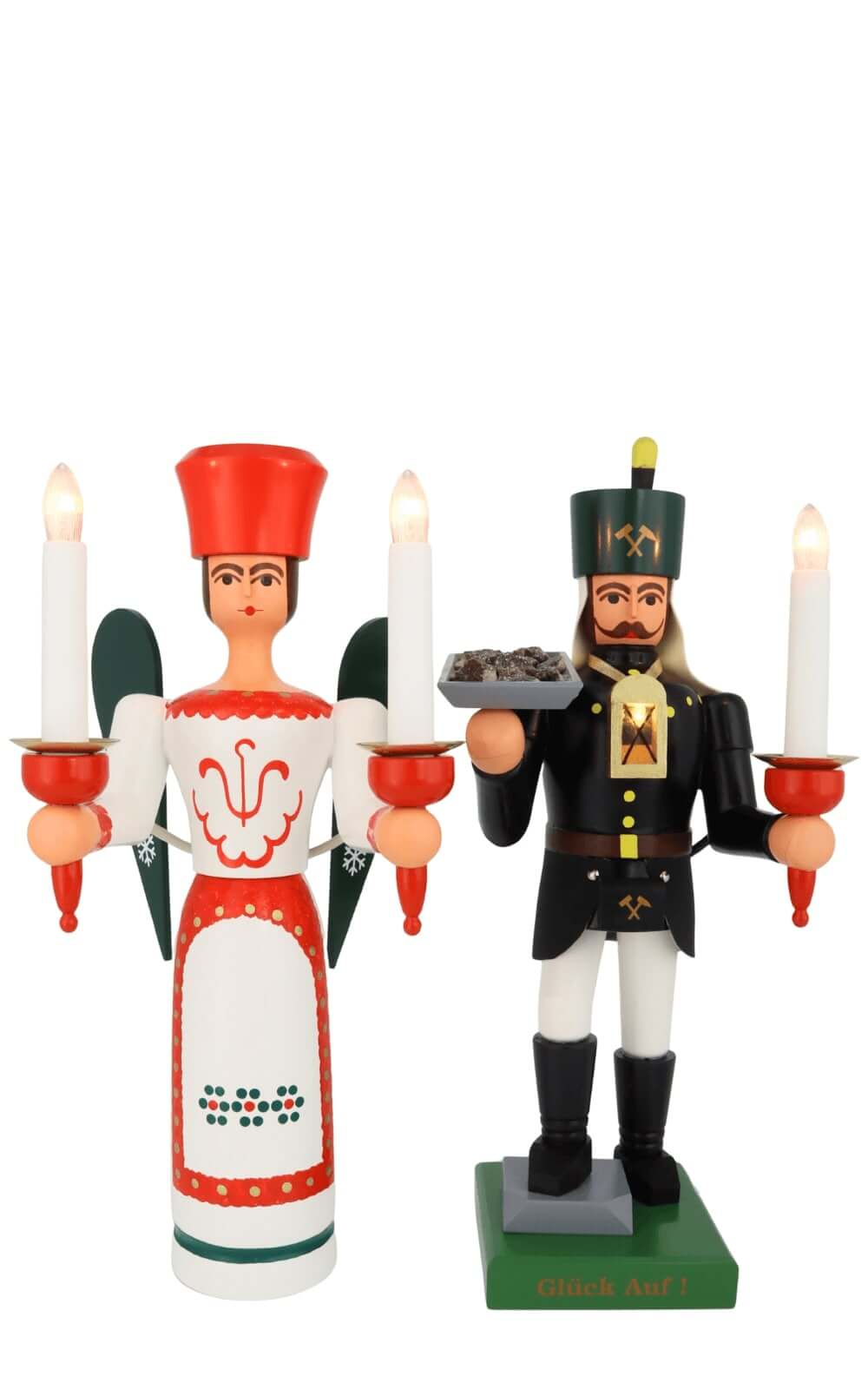 Angel and miner, 34 cm / 13,4 inch with ore bowl and lamp, electrically illuminated by SEIFFEN.COM_3