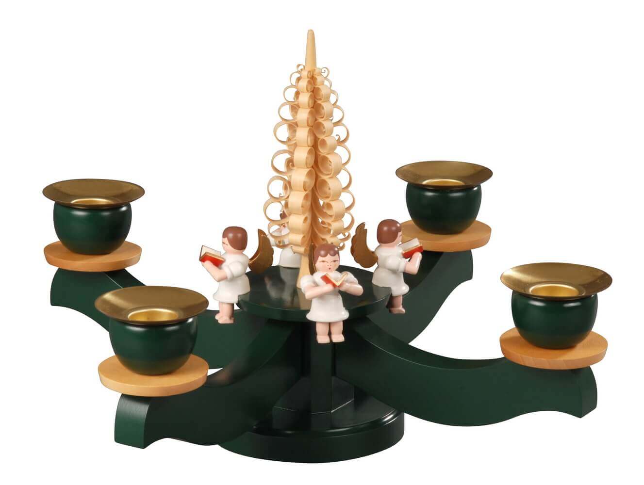Advent candlestick with 4 sitting angels, green by Albin Preißler