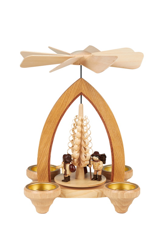 Christmas pyramid for tea lights with forest people, 26 cm by Heinz Lorenz