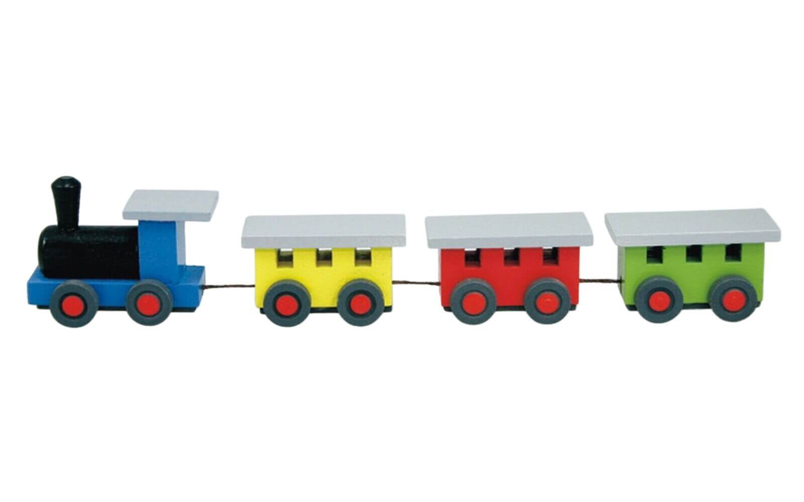 Miniature wooden train set, colored, 17 cm by Stephan Kaden