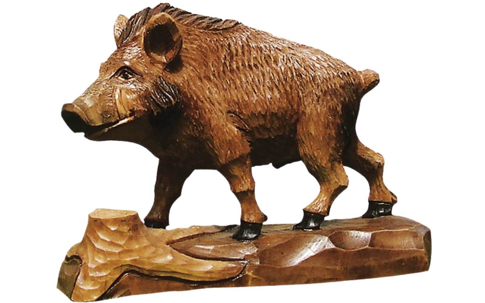Wild boar, carved and stained, 20 cm by Schnitzkunst from the Ore Mountains