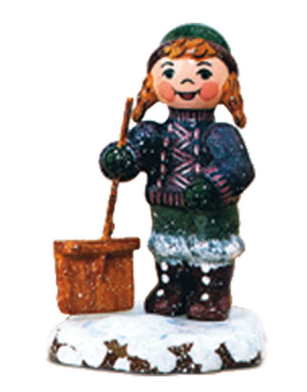 Miniature winter child snow sweeper, 6 cm, colored by Hubrig Volkskunst