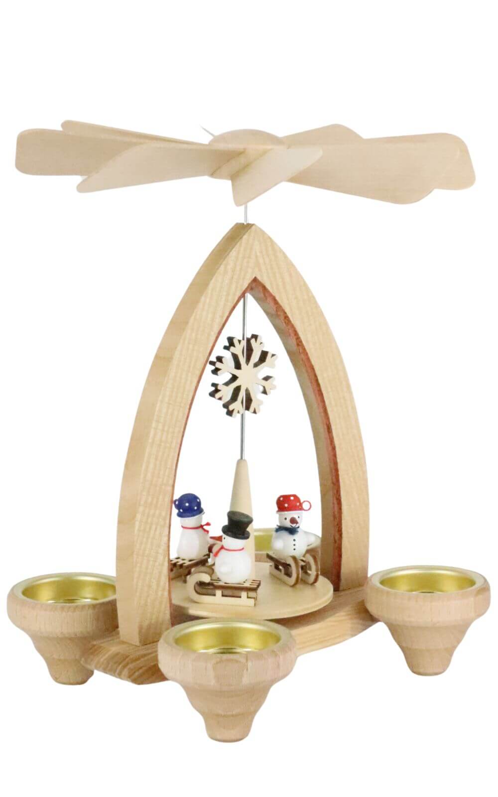 Tea light pyramid with snowman on sledge, 24 cm by Heinz Lorenz_2