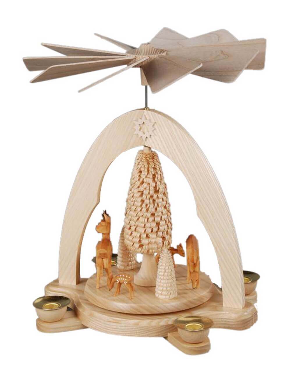 Christmas pyramid with carved group of deer, 28 cm by Albin Preißler