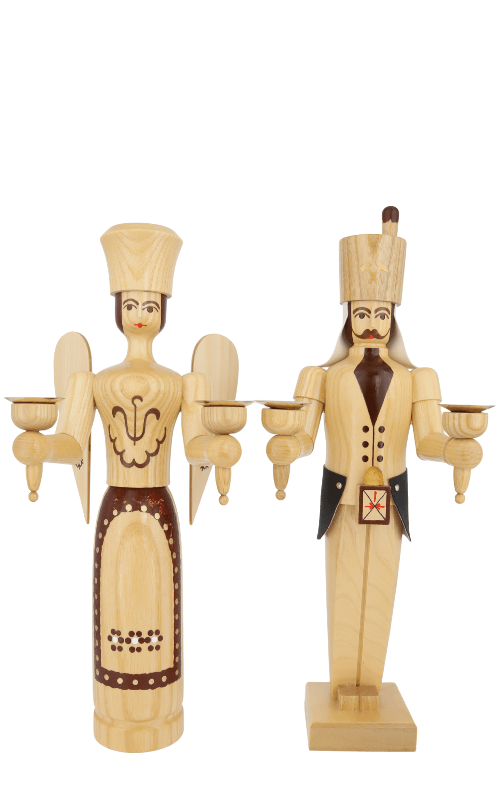 Angel and miner, 38 cm, natural for wax candles by SEIFFEN.COM