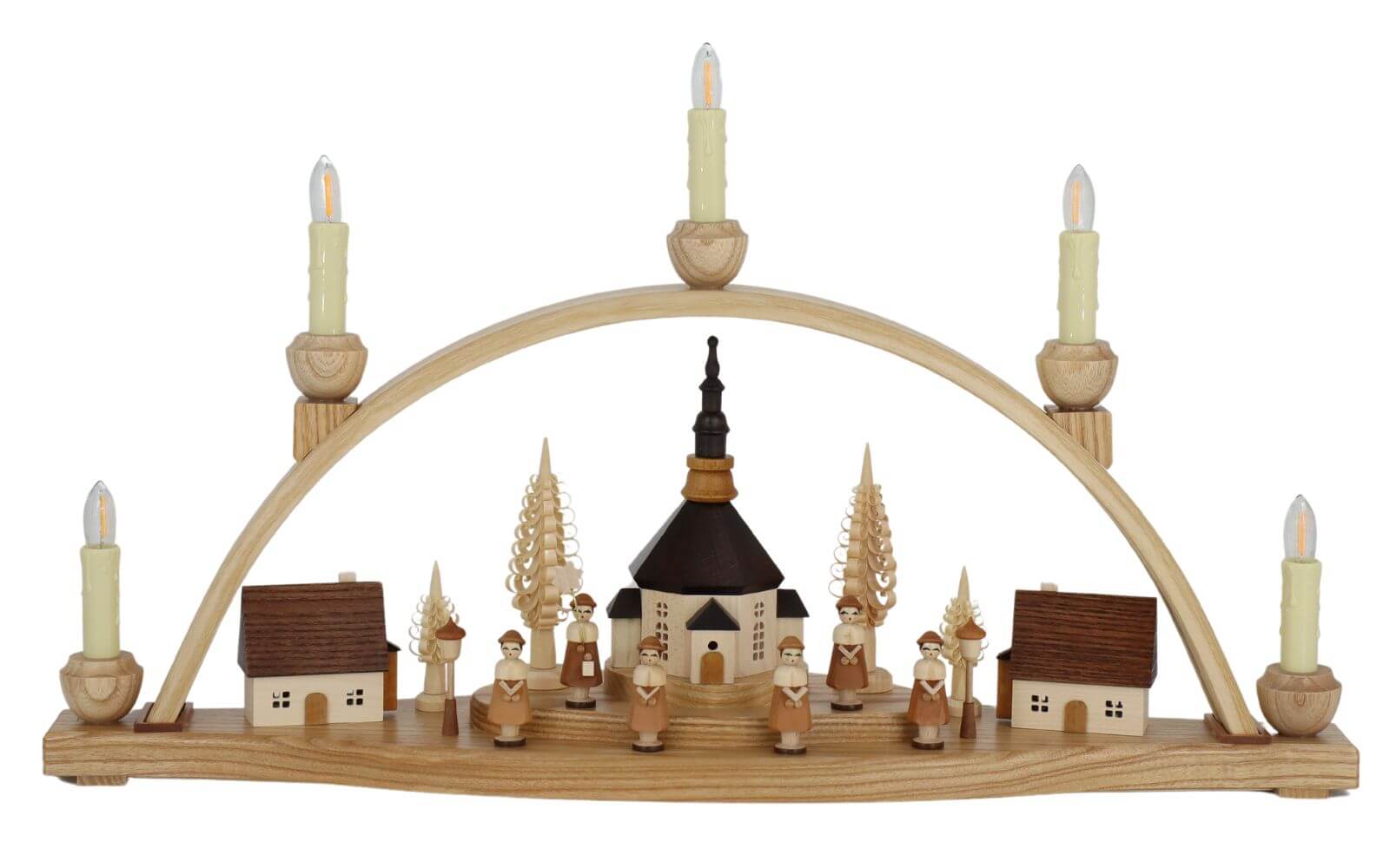 LED candle arch Seiffen church with illuminated houses, 54 cm by Knuth Neuber_2