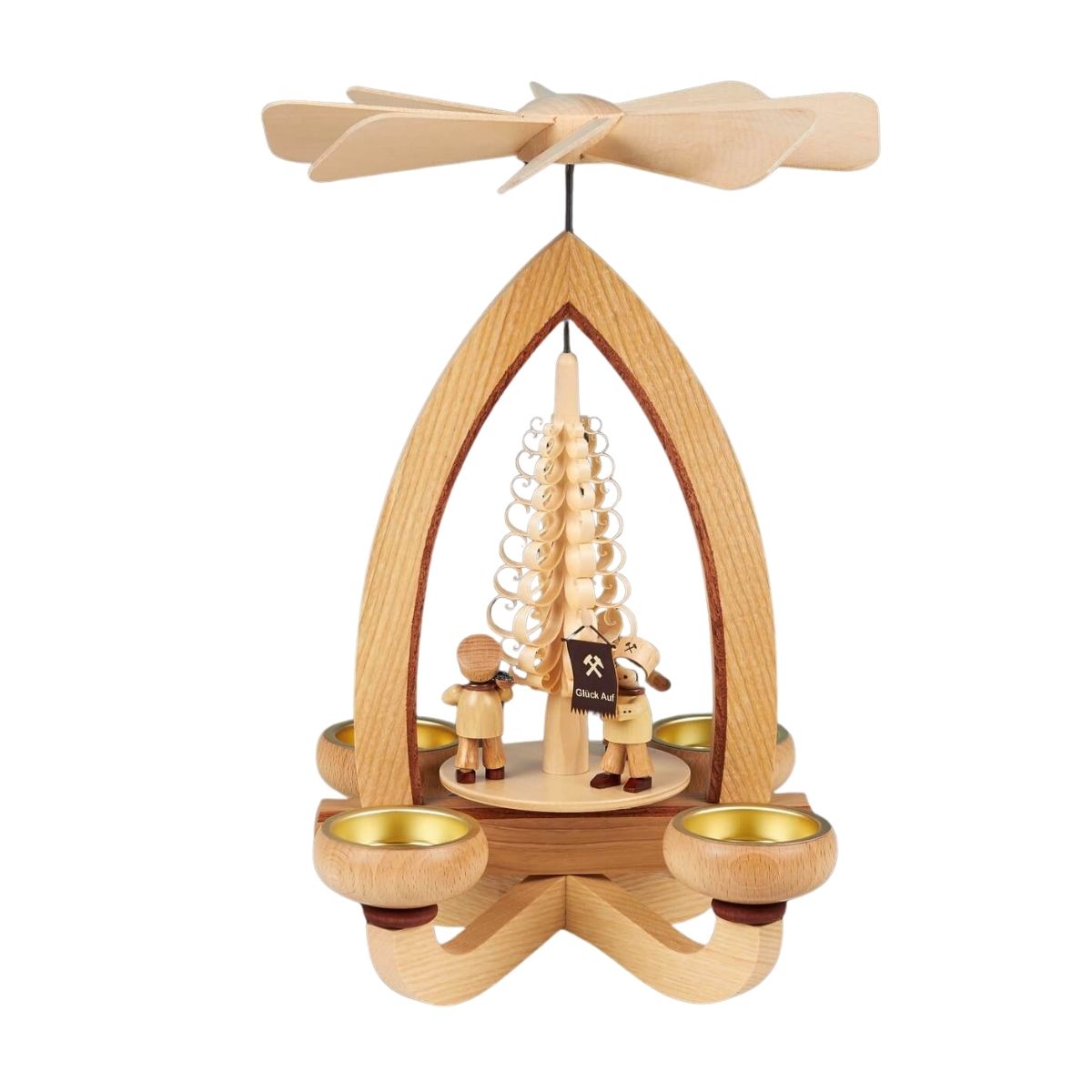 Christmas pyramid with miner's train for tea lights, 28 cm by Heinz Lorenz