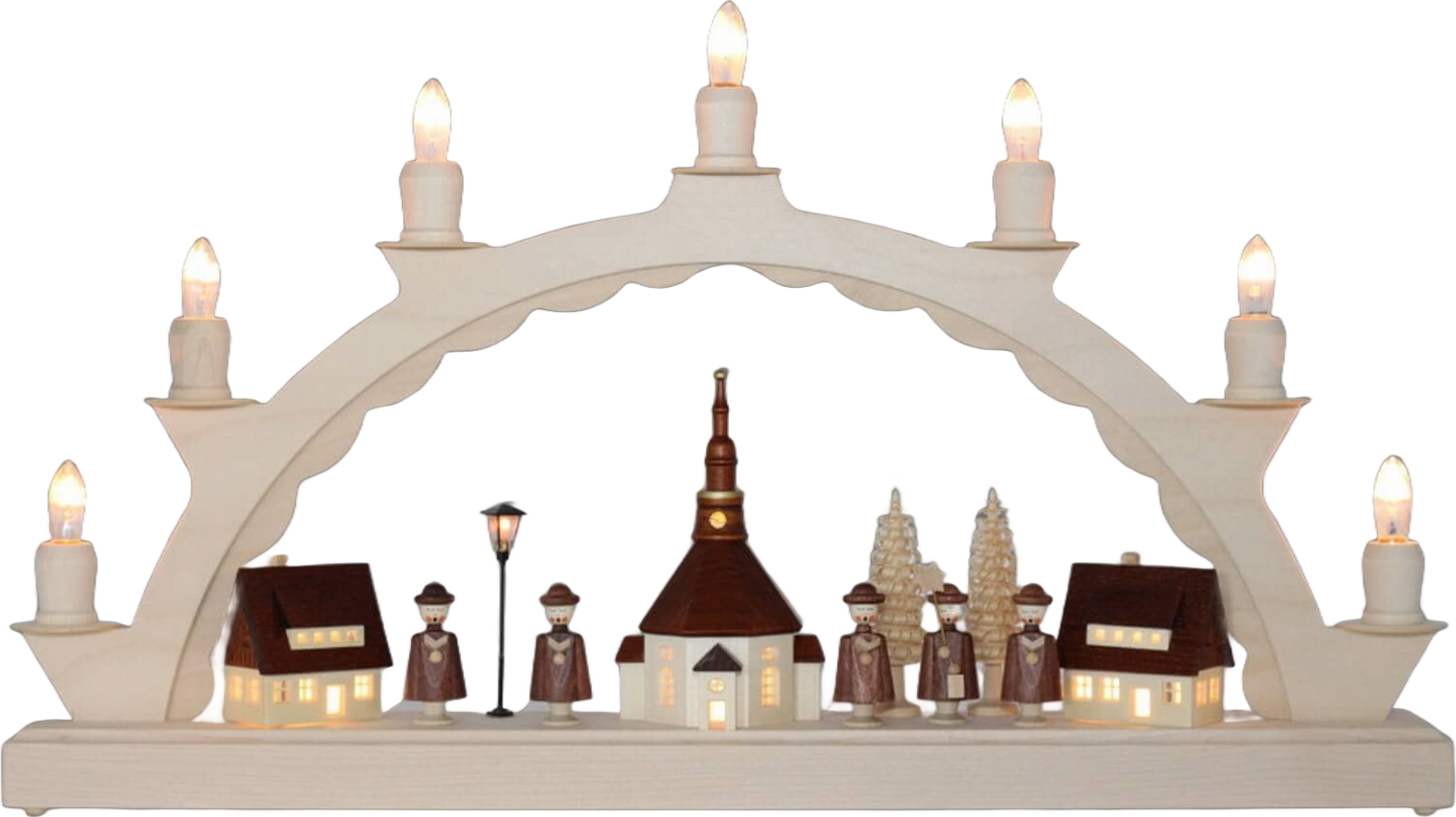 Candle arch, 50 cm illuminated Seiffen village with lantern and carol singers by SEIFFEN.COM