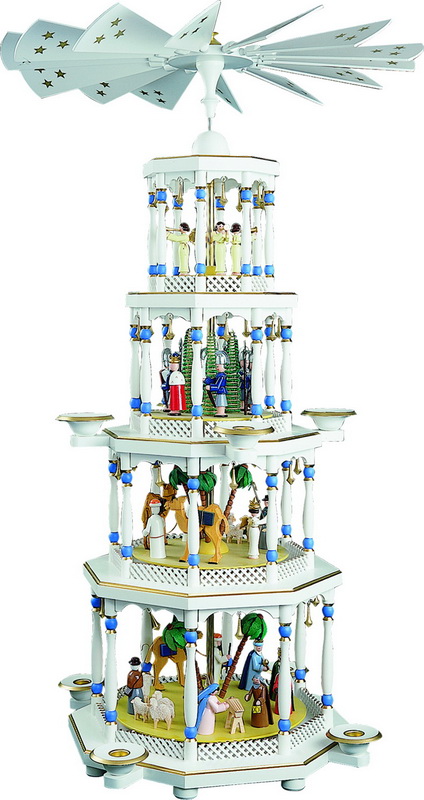 Christmas pyramid of the Nativity of Christ, 4-tiers, white by Richard Glässer_1