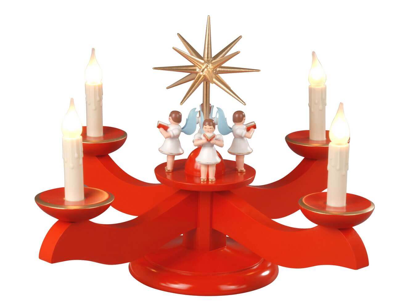 Advent candlestick with 4 standing angels, electrically illuminated by Albin Preißler