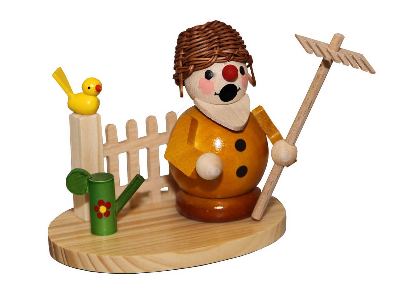 Smoking man gardener with rake, 8 cm, colored by Ralf Zenker