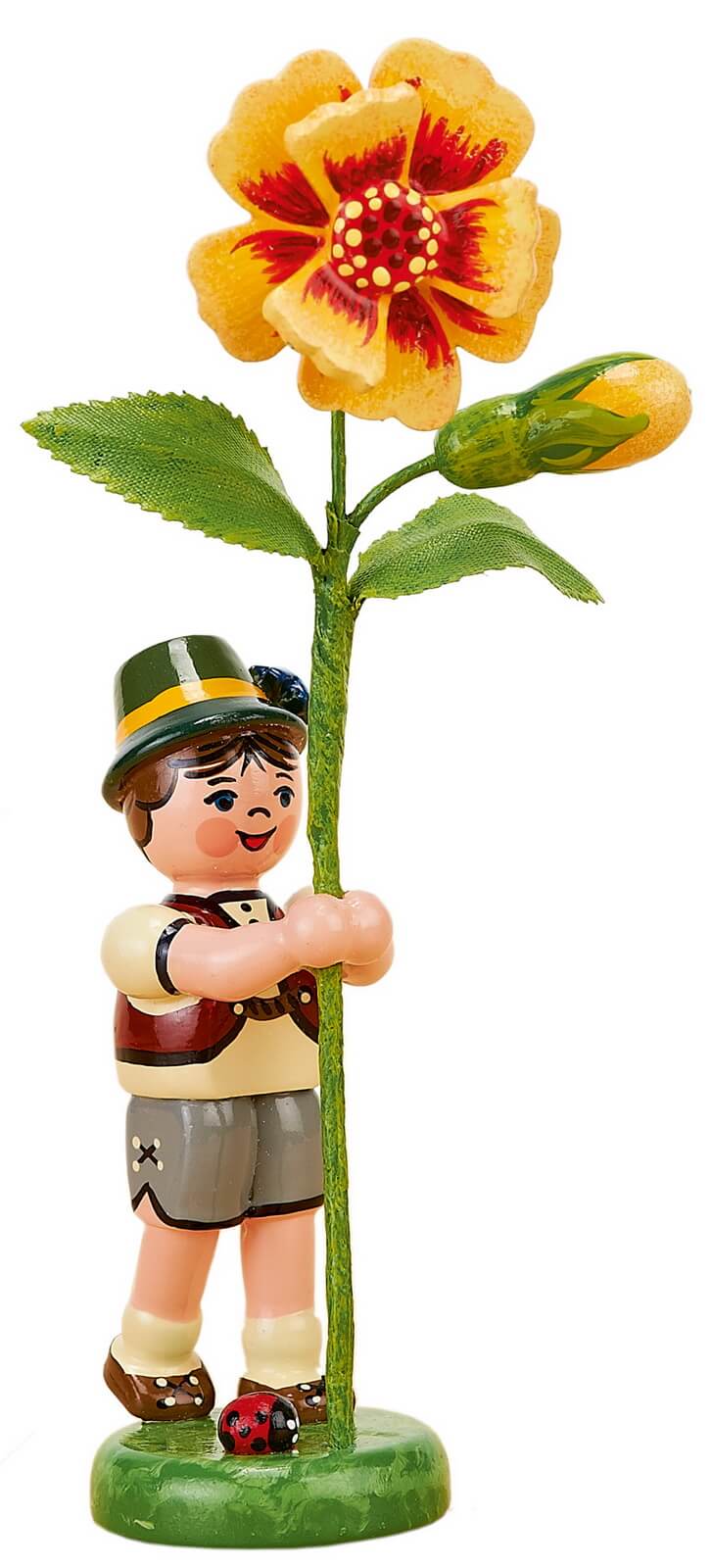 Flower child boy with marigolds, 11 cm, colored by Hubrig Volkskunst
