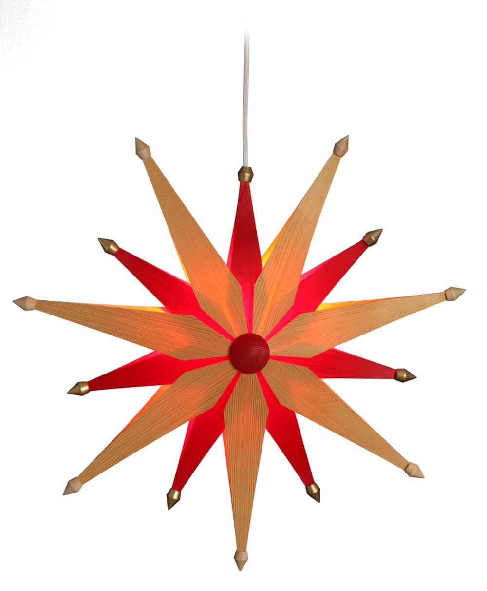 Christmas star, natural and red illuminated by Eckert