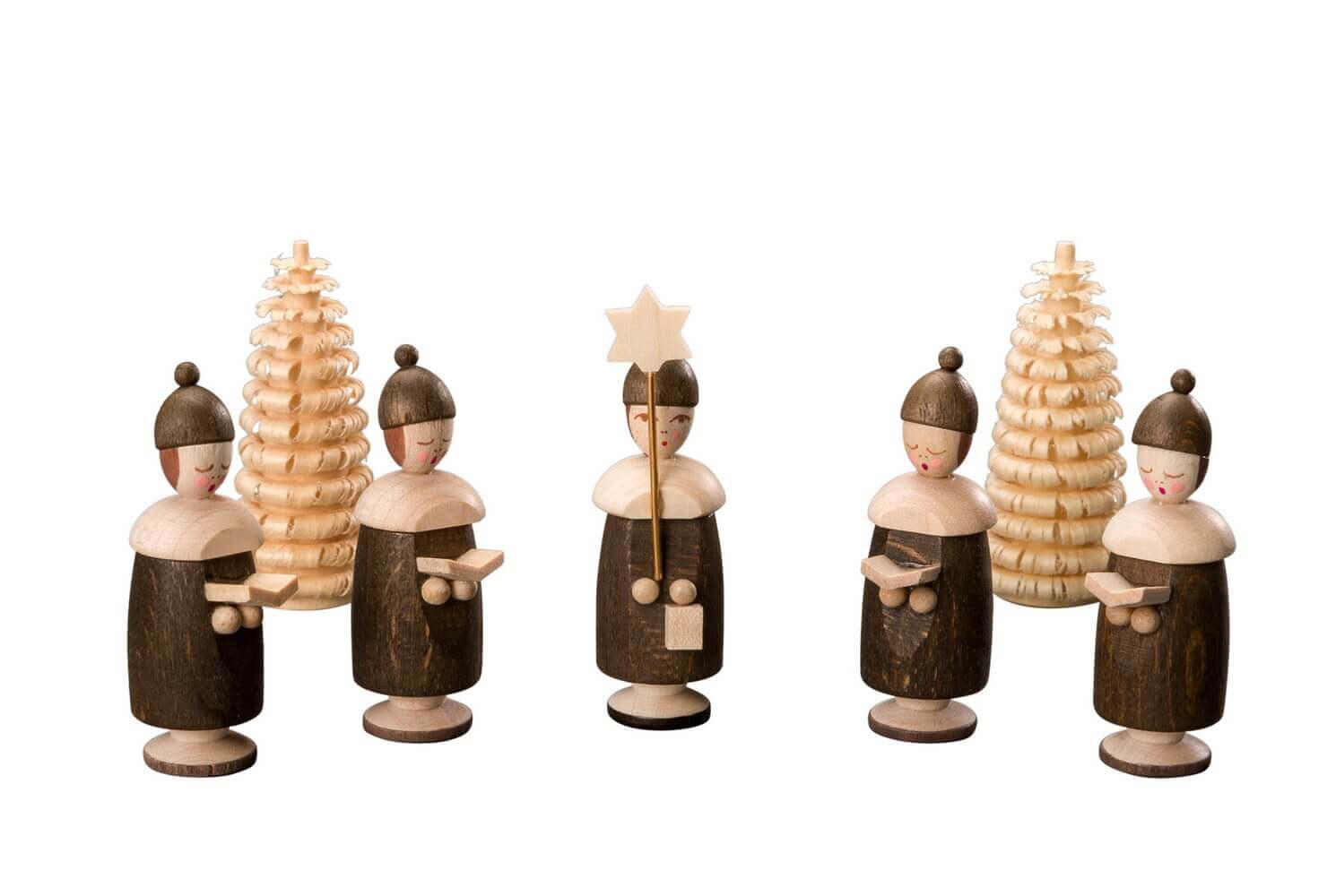 currents figures with cap, 5 pieces and 2 Ringelbäumchen, nature of Albin Preißler
