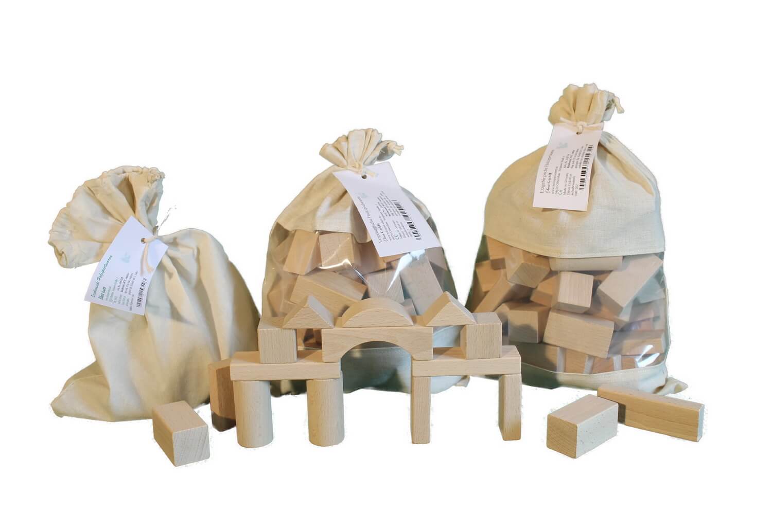 Building blocks in a bag, 30 wooden building blocks, natural by Ebert GmbH