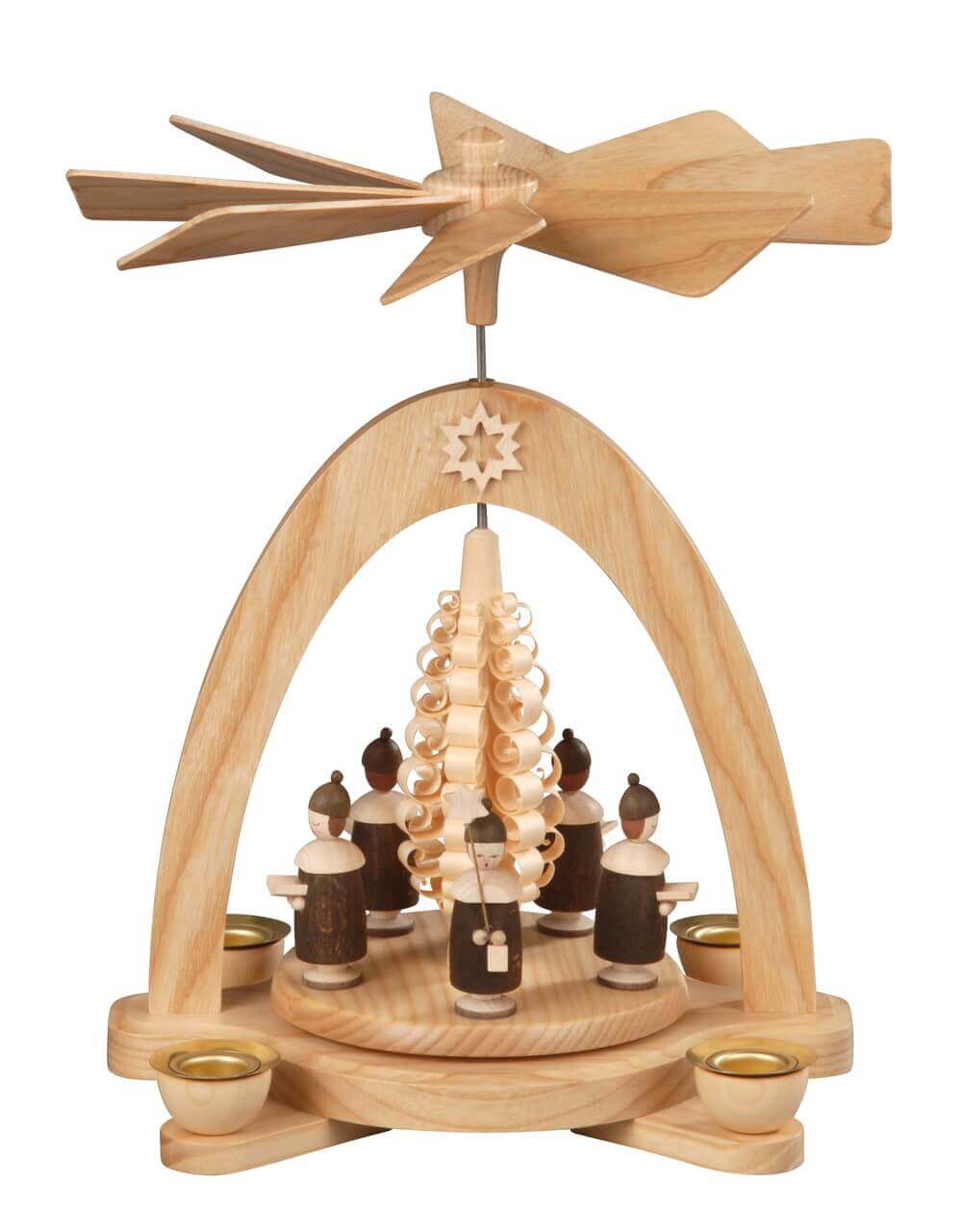 Christmas pyramid Kurrende with cap and chip tree, natural, 20 cm by Albin Preißler