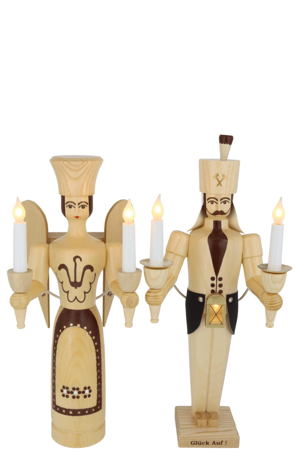 Angel and miner, 50 cm, natural, electrically illuminated by SEIFFEN.COM