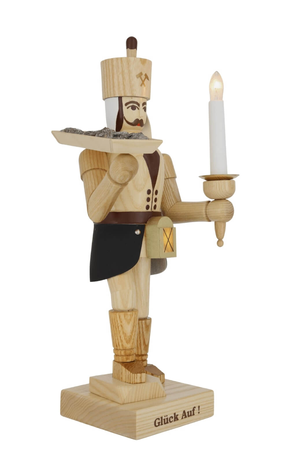 Miner with ore pan and miner's lamp, natural, 34 cm / 13,4 inch from SEIFFEN.COM_2