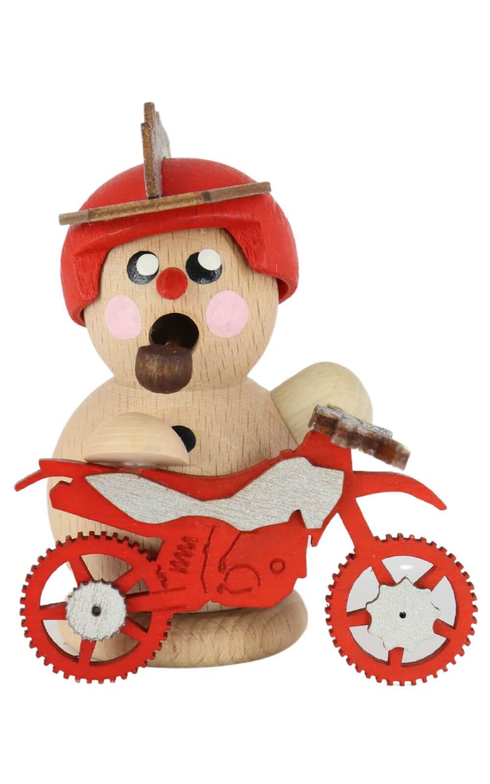 Smoking man biker with red cross motorcycle, 8 cm by Gerd Hofmann_1