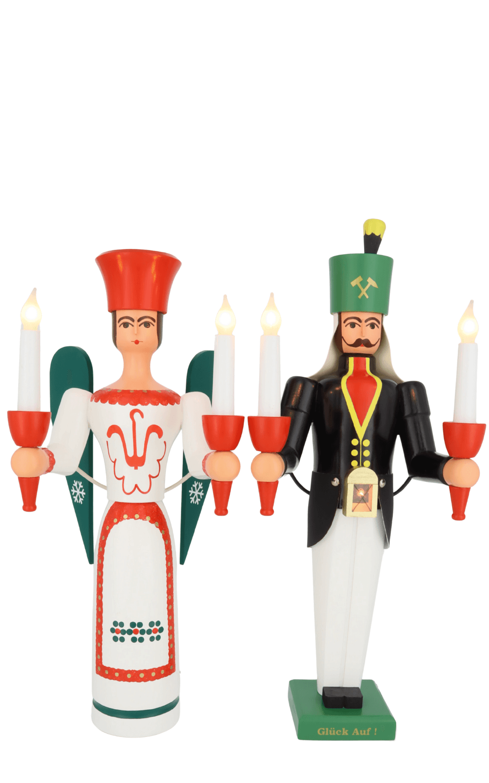 Angel and miner, colored, electrically illuminated, 50 cm by SEIFFEN.COM