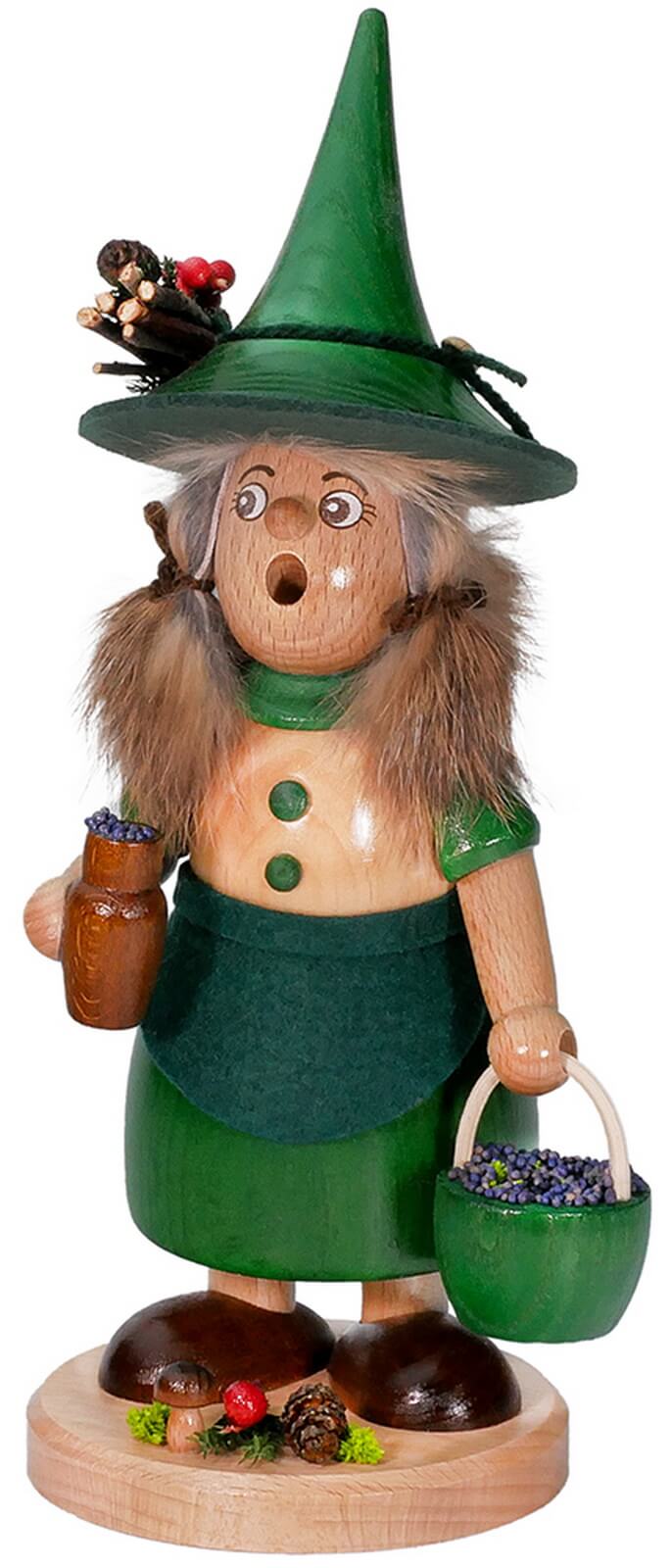 Incense Smoker Blueberry Collector Gnome Lady, colorful, 25 cm by DWU Drechselwerkstatt Uhlig