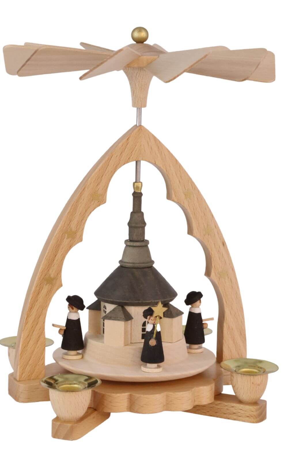 Christmas pyramid with Seiffen church, 19 cm, natural by Richard Glässer_1