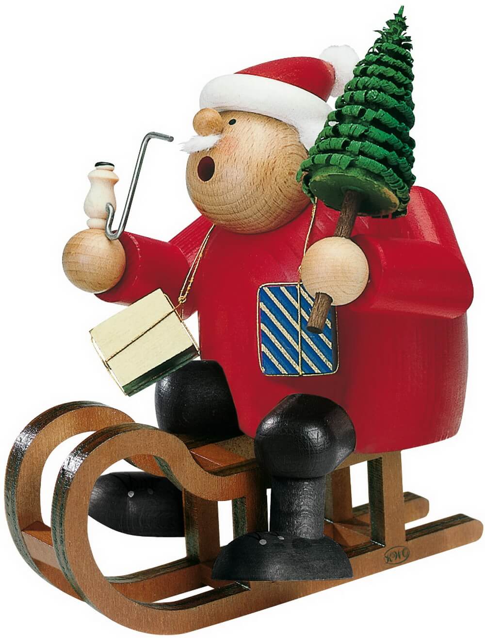Smoking man Santa Claus with sleigh, 18 cm from KWO