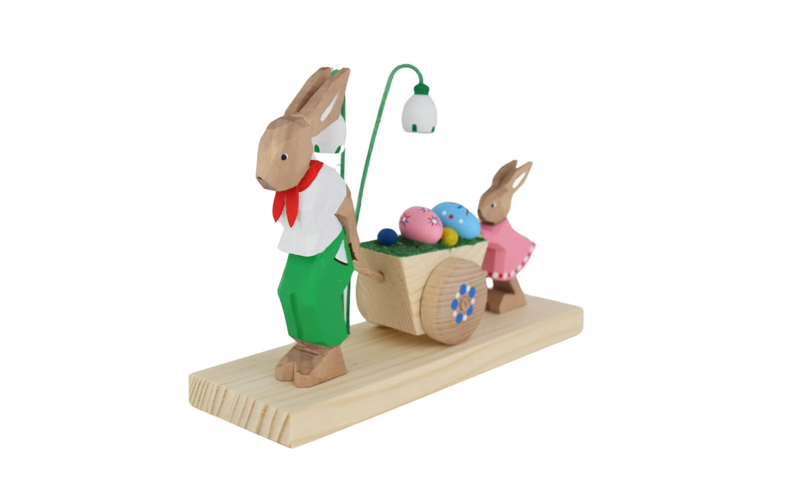 Easter bunny man with child and cart, carved by Bettina Franke_2