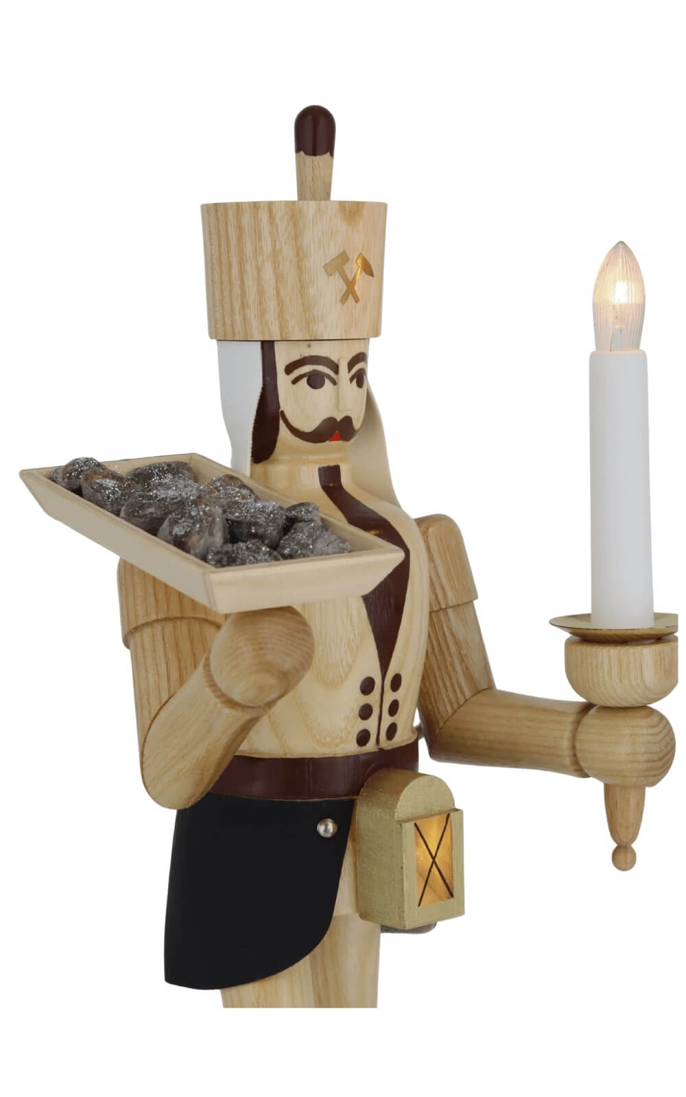 Miner with ore pan and miner's lamp, natural, 34 cm / 13,4 inch from SEIFFEN.COM_4