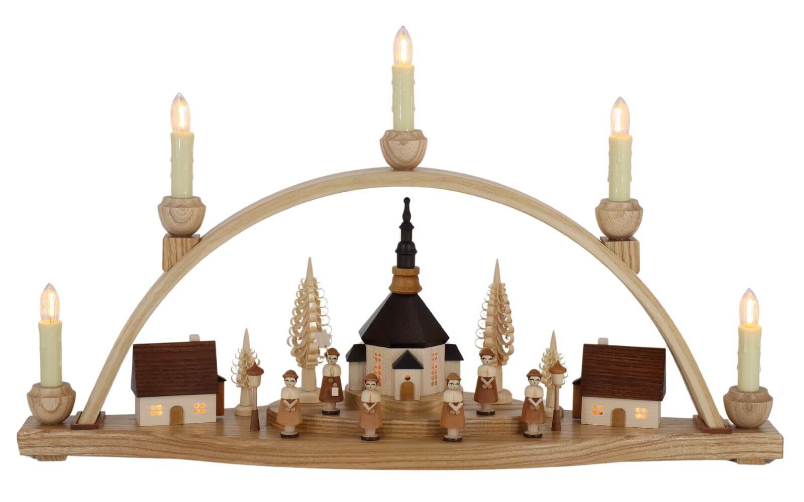 LED candle arch Seiffen church with illuminated houses, 54 cm by Knuth Neuber_1