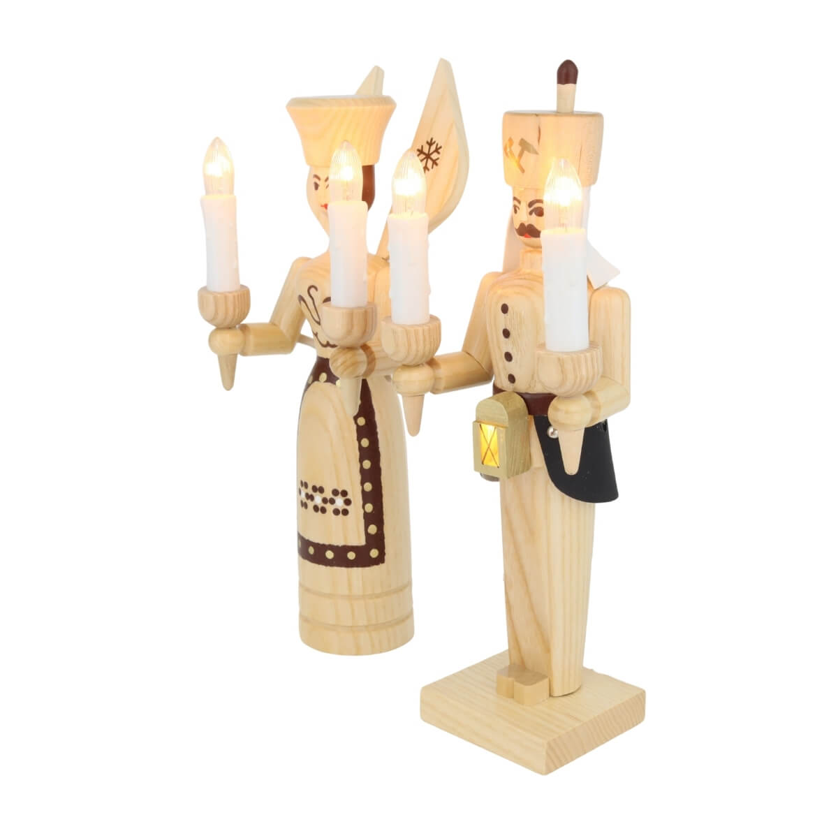 Angel and miner, 26 cm, natural, electrically illuminated by SEIFFEN.COM