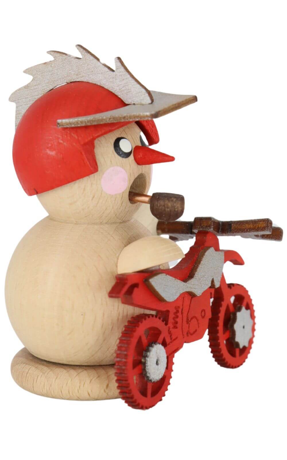 Smoking man biker with red cross motorcycle, 8 cm by Gerd Hofmann_2