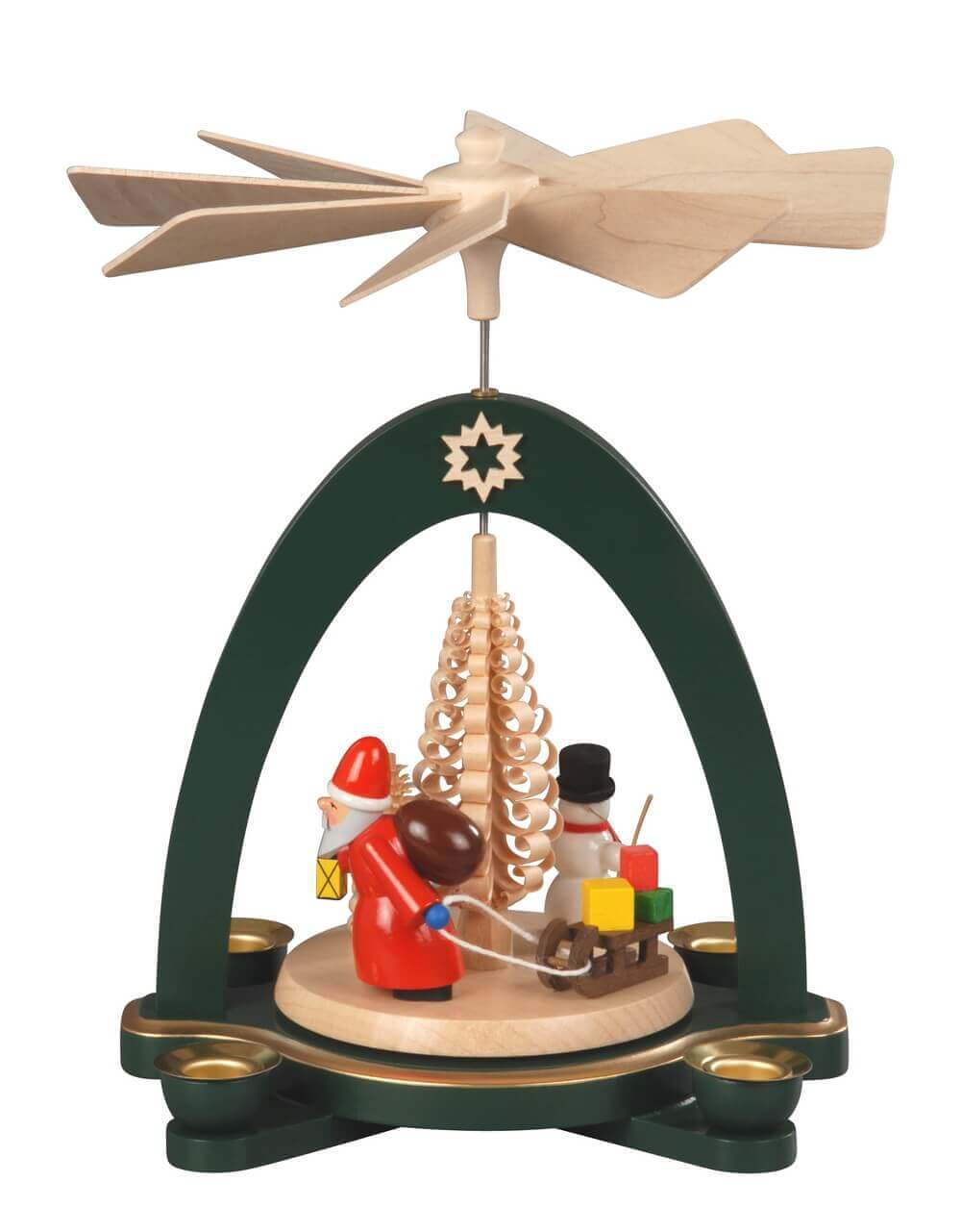 Christmas pyramid Bescherung, green, 20 cm by Albin Preißler