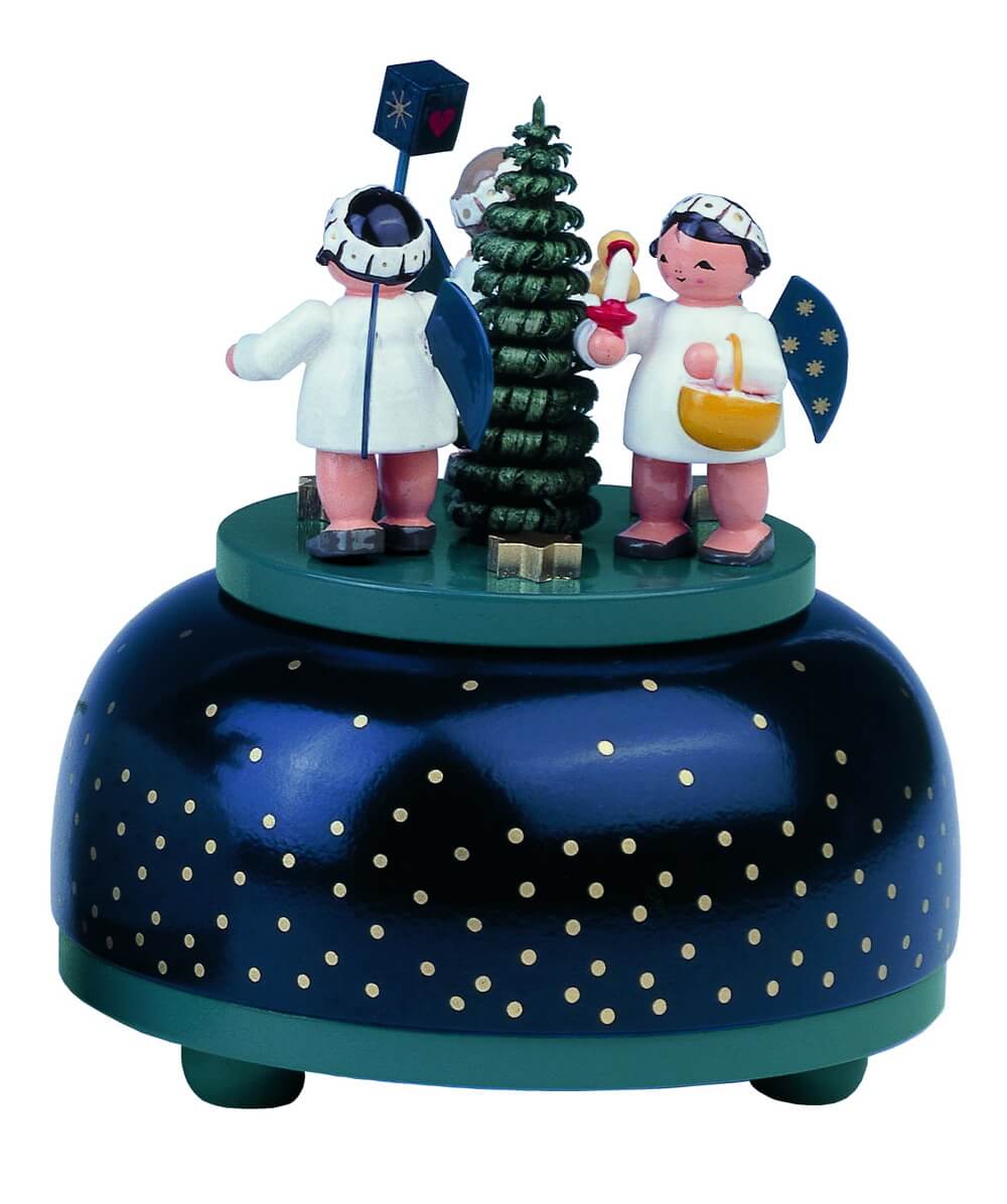 Music box with Christmas angel “We wish you a Merry Christmas”, 11 cm, colored by KWO