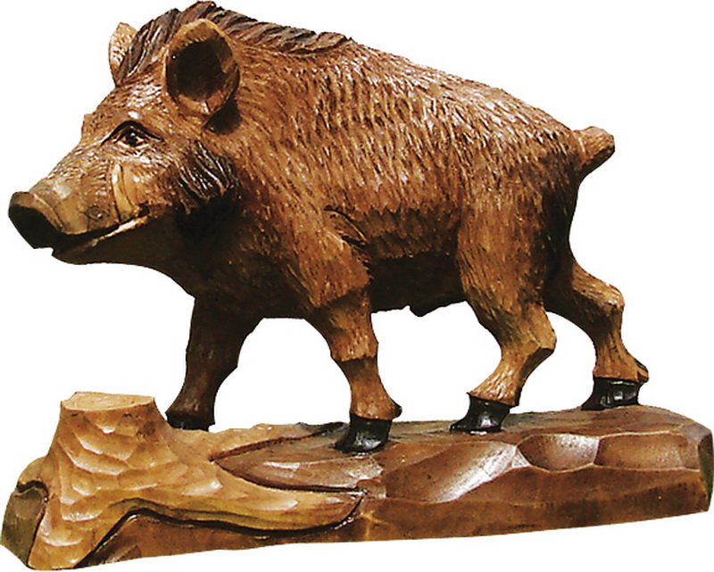 Wild boar, carved and stained, 17 cm by Schnitzkunst aus dem Erzgebirge