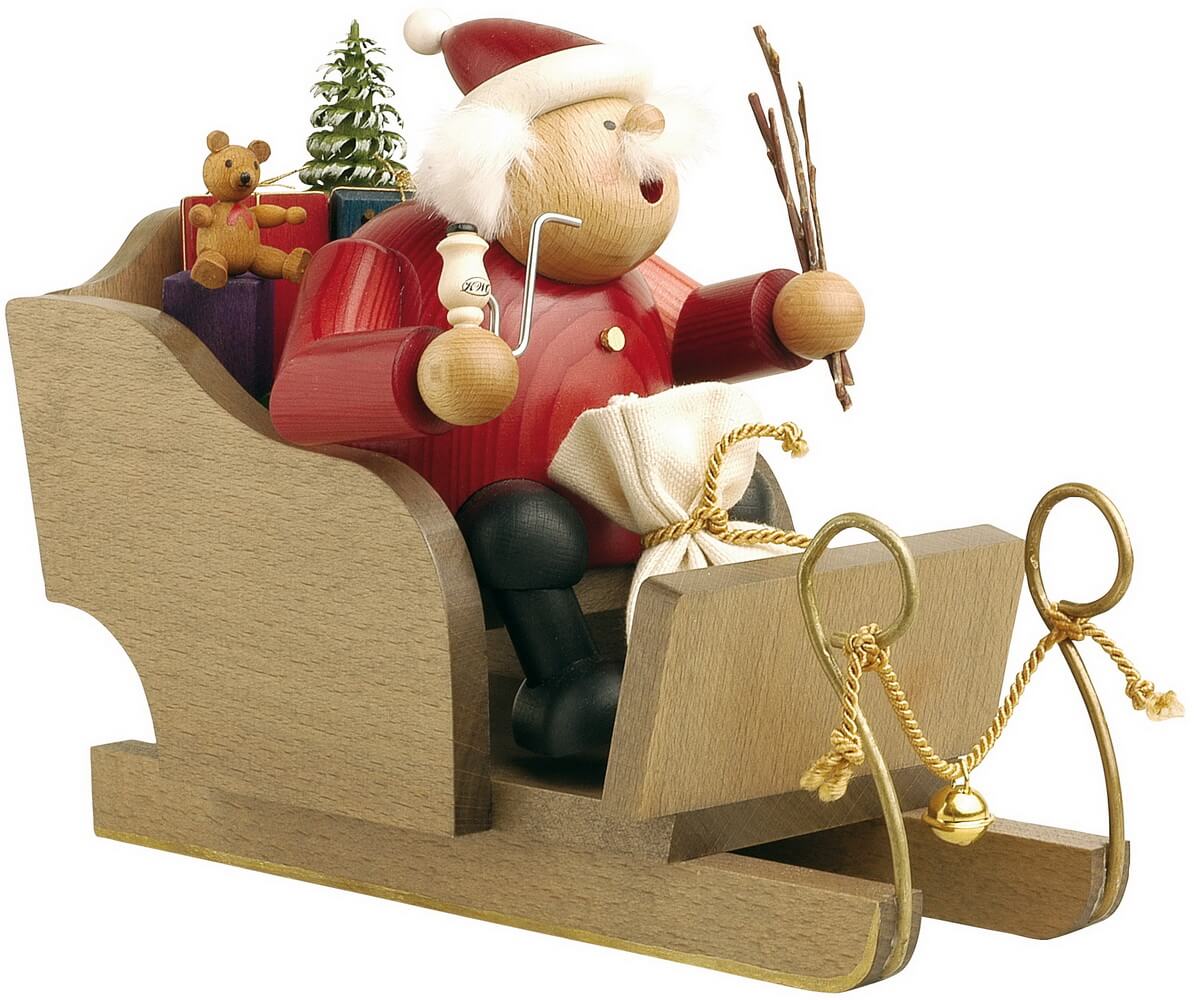 Smoking man Santa Claus in a sleigh, 18 cm from KWO