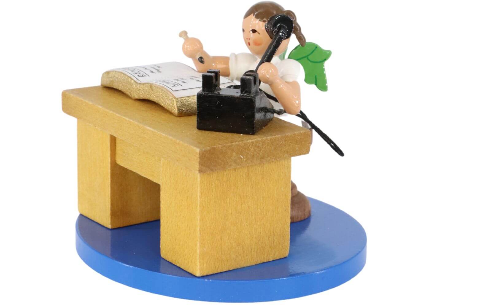 Miniature Christmas angel at a desk, 6 cm, colored by Richard Glässer_2