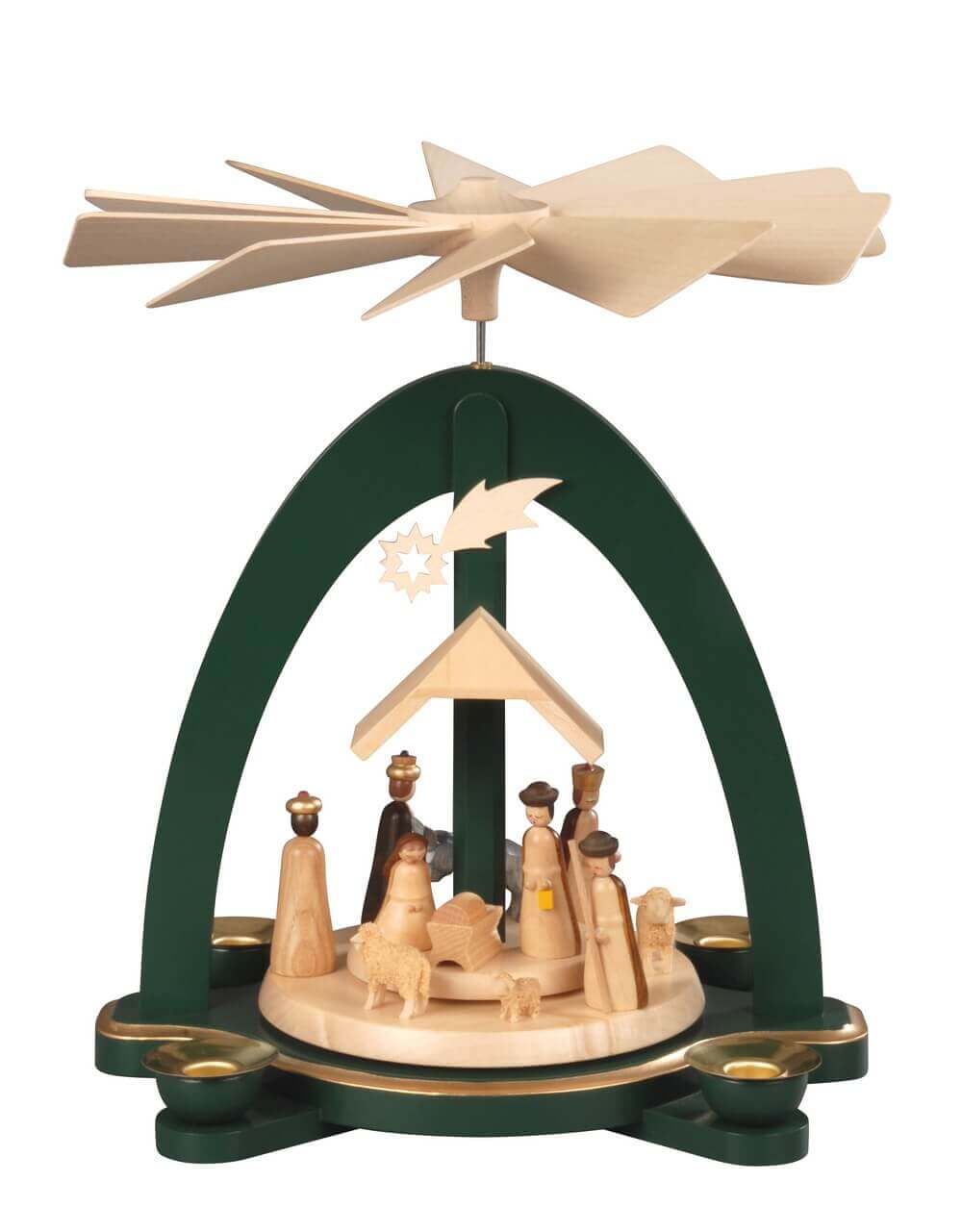 Christmas pyramid Holy Family, green, 28 cm by Albin Preißler