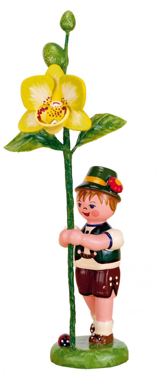 Flower child boy with orchid, 11 cm, colored by Hubrig Volkskunst