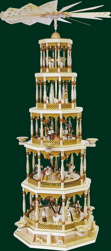 Christmas pyramid Nativity of Christ, 5-storey with musical mechanism, 123 cm by Richard Glässer