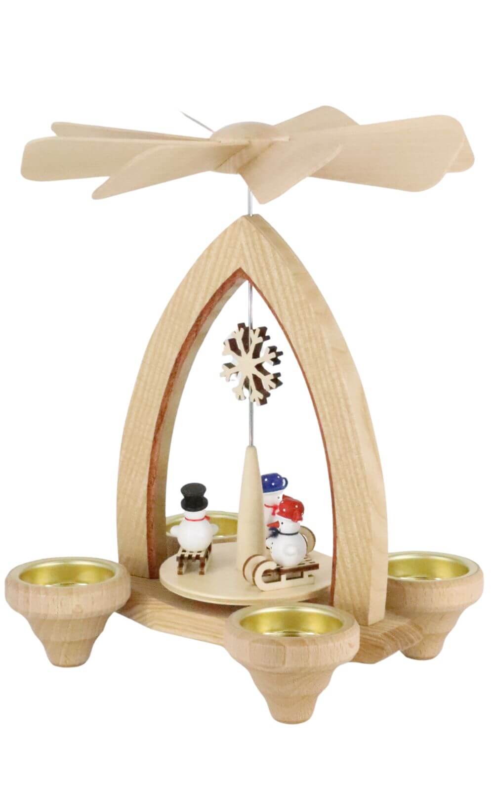 Tea light pyramid with snowman on sledge, 24 cm by Heinz Lorenz_3