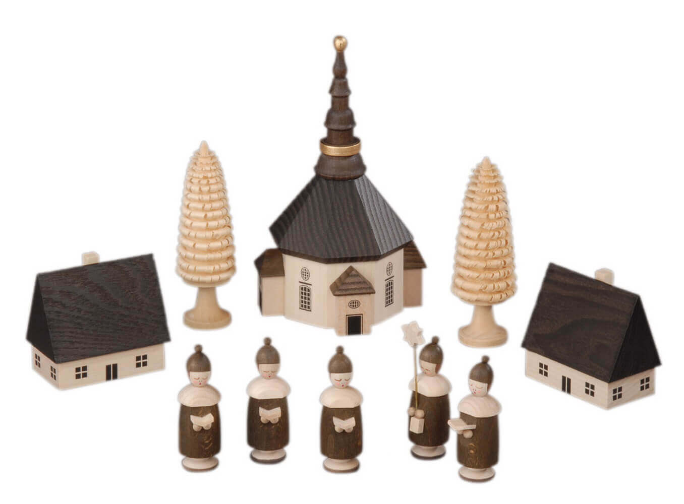 Seiffen village and Kurrende with cap, 10-piece from Albin Preißler