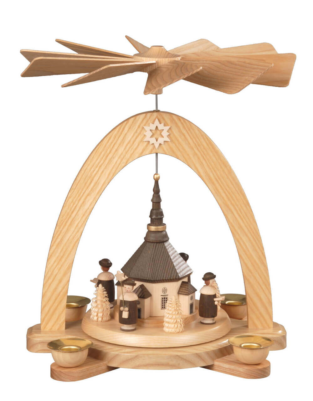 Christmas pyramid of Seiffen church with Kurrende, natural, 28 cm by Albin Preißler