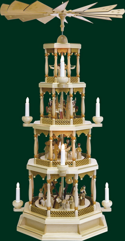 Christmas pyramid Nativity of Christ, 4-storey, natural, electric by Richard Glässer