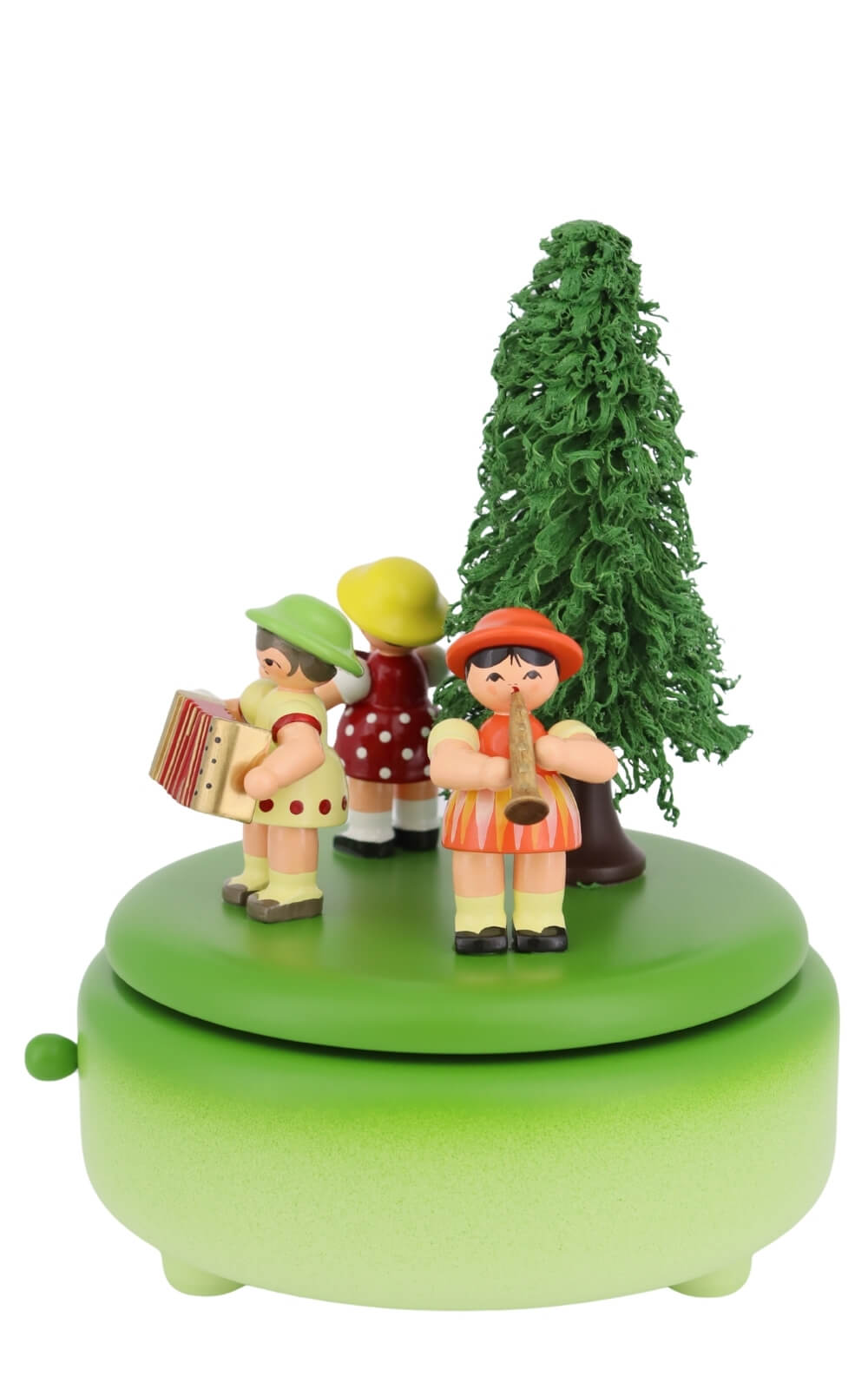 Music box with 3 instrument-playing children, green, by Figurenland Uhlig GmbH2