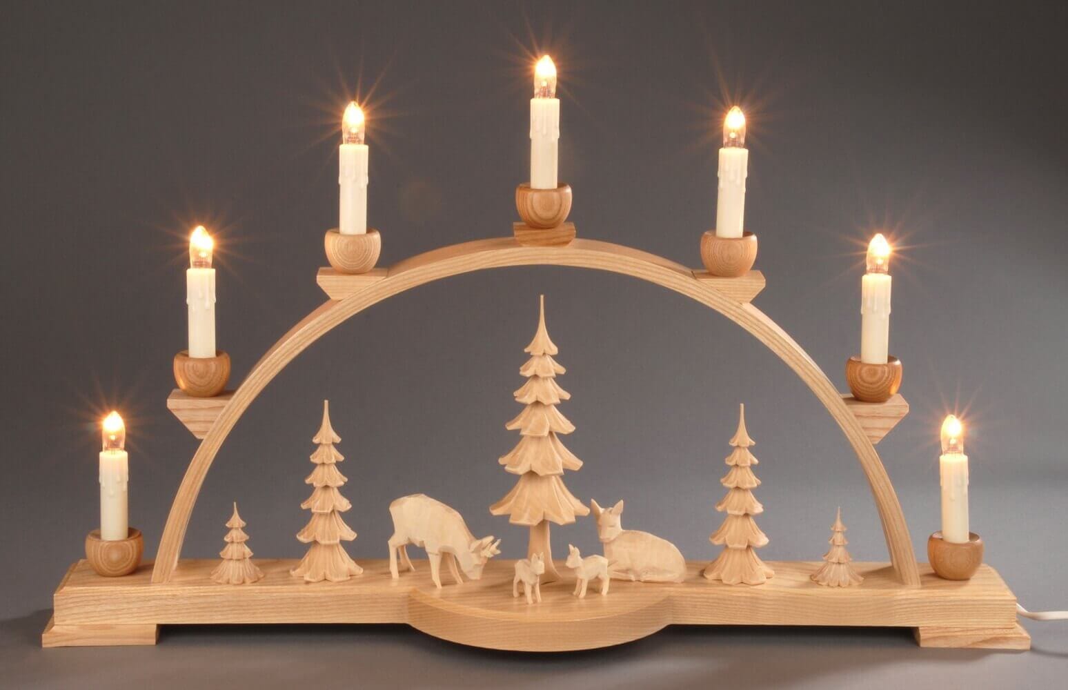 Candle arch with carved deer group, nature, 60 cm, electrically illuminated by Albin Preißler_pic2