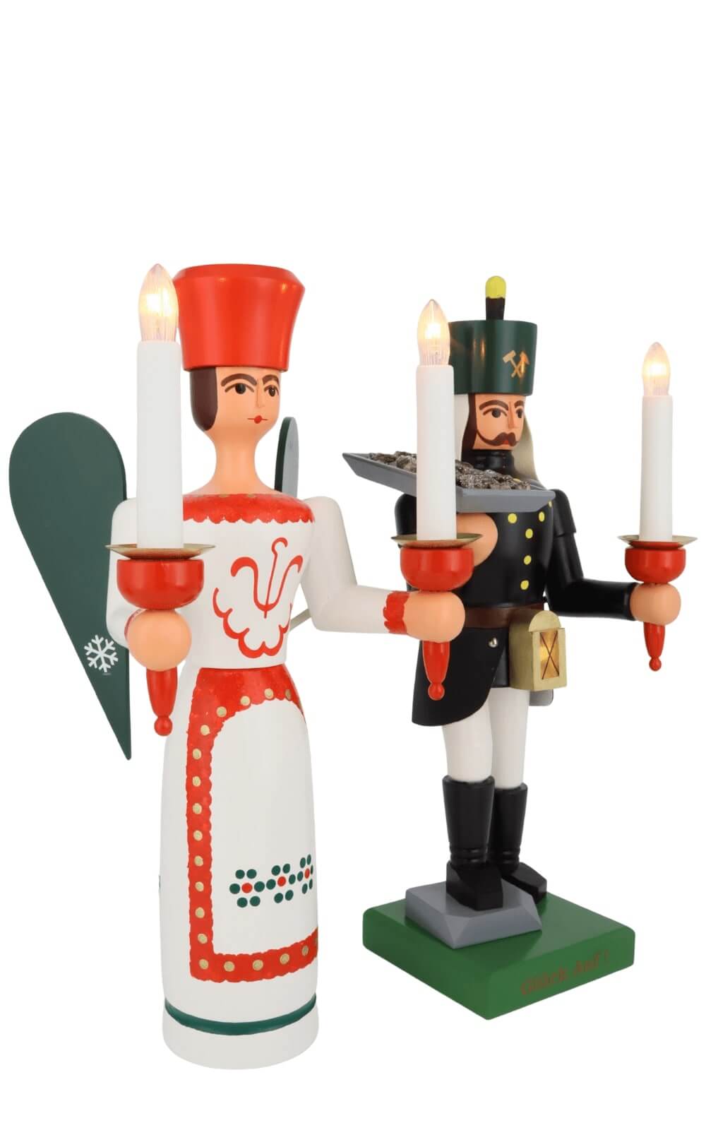 Angel and miner, 34 cm / 13,4 inch with ore bowl and belly lamp, electrically illuminated by SEIFFEN.COM_3