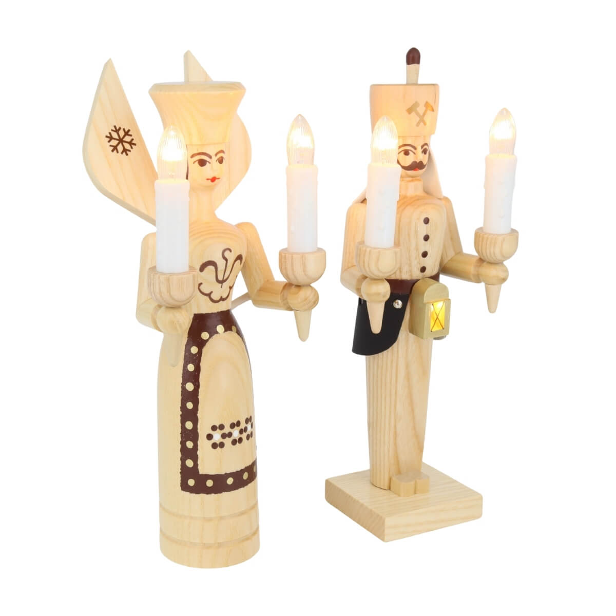 Angel and miner, 26 cm, natural, electrically illuminated by SEIFFEN.COM